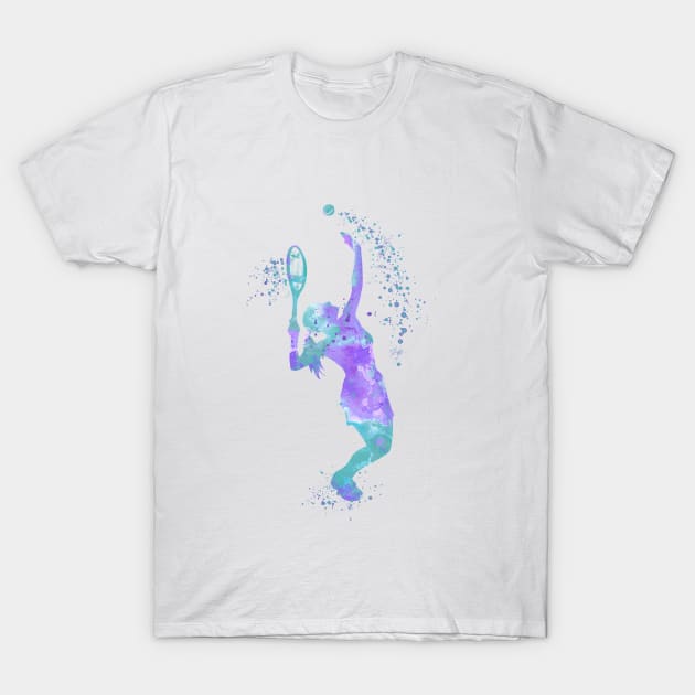 Tennis Girl Player Colorful Watercolor Tennis Serve Sports Gifts T-Shirt by LotusGifts